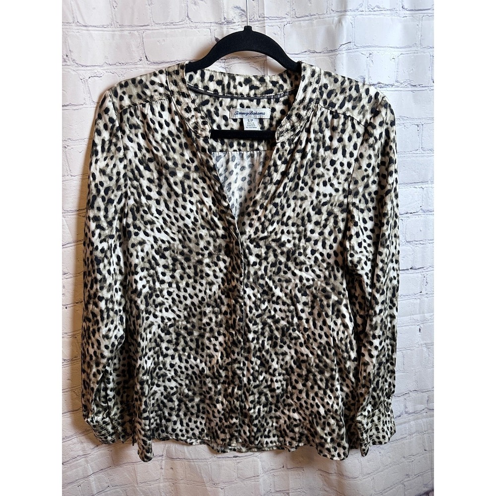 Tommy Bahama Animal Print Blouse Long Sleeve Button Down Top Small